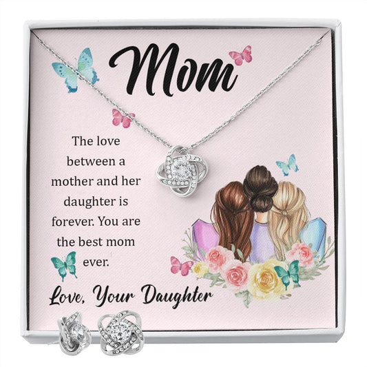 Mother & Daughter Love Knot Earring & Necklace Set